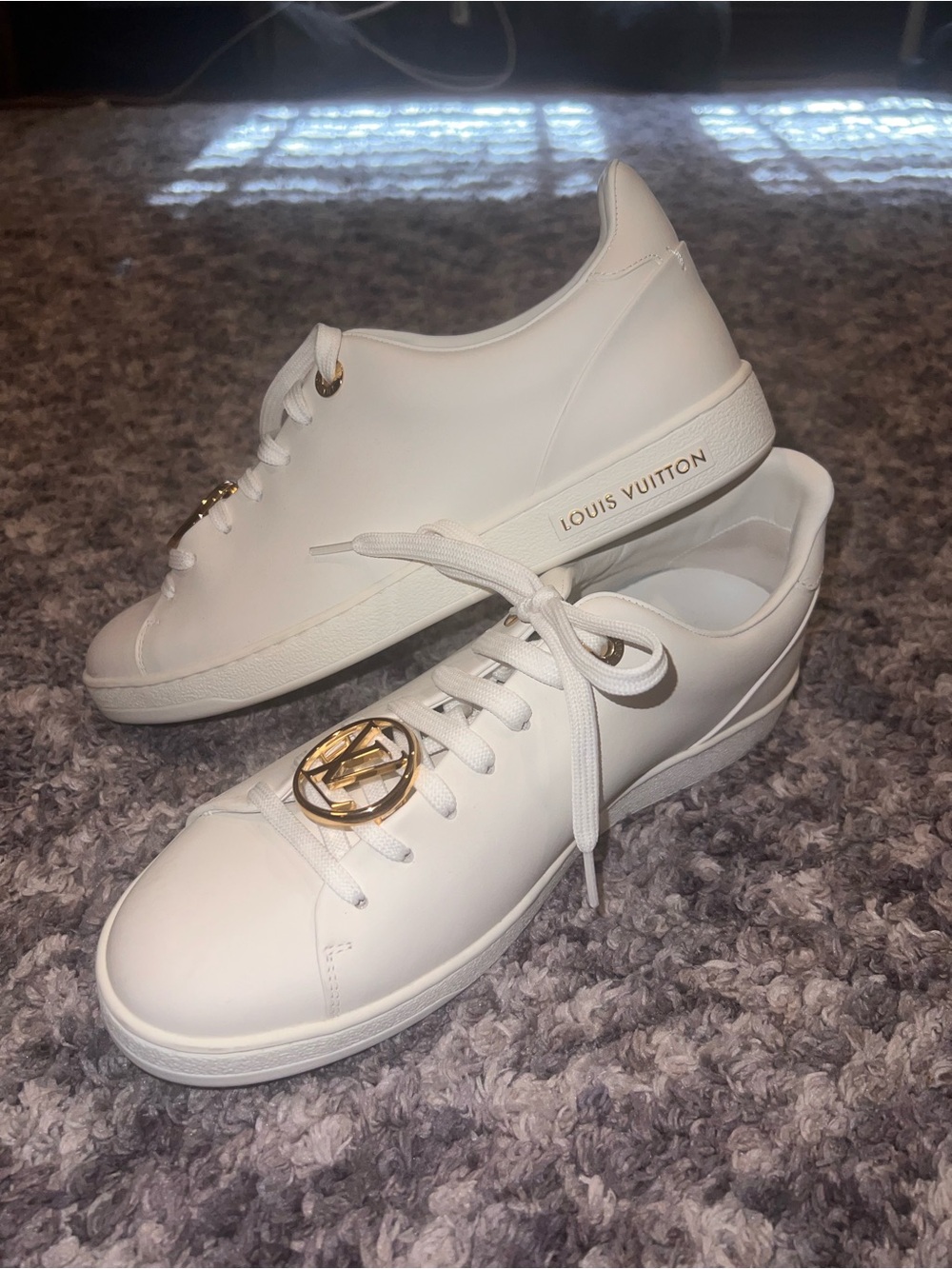 Brand-new Louis Vuitton White Low-Top Sneakers with Gold accents